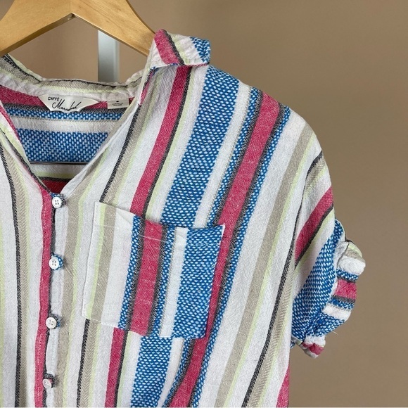 Caffe’ Marrakech Small Striped Linen Blend Short Sleeve Tie Waist Top Beachy - Picture 7 of 7
